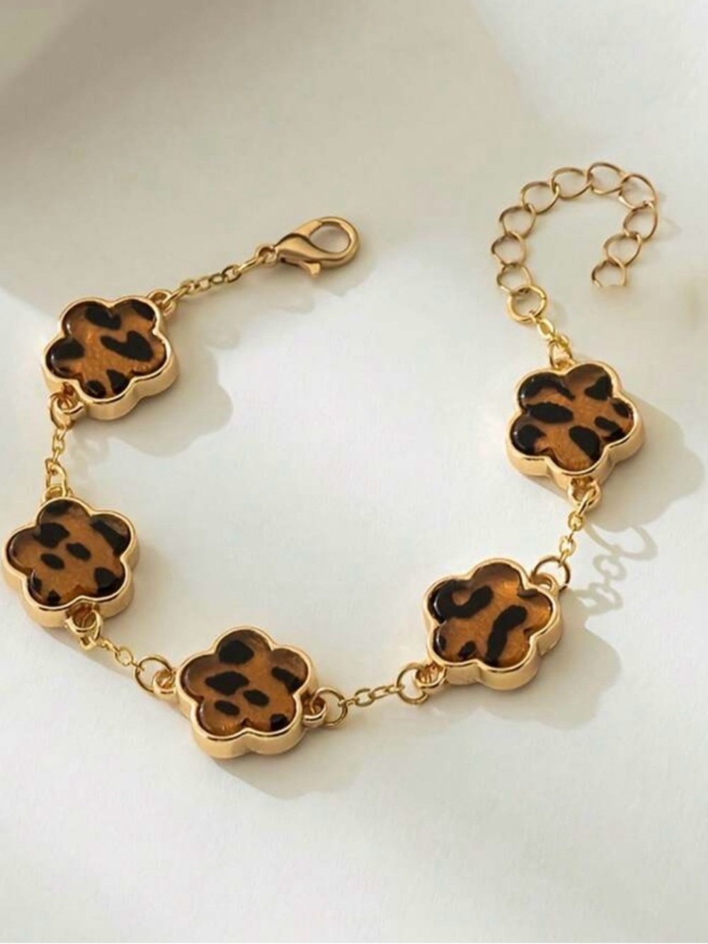 Elegant Gold (S1)  leopard clover Stainless Steel gold plated bracelet